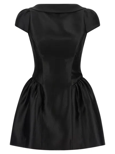 Self-portrait Collared Taffeta Mini Dress In Black