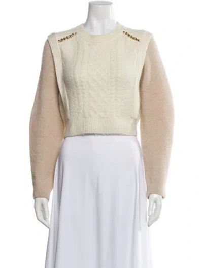 Pre-owned Self-portrait Colorblock Pattern Crew Neck Sweater In Neutral