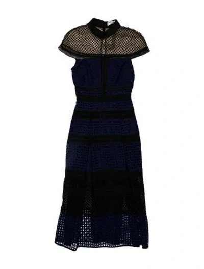 Pre-owned Self-portrait Colorblock Pattern Long Dress In Blue