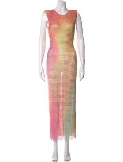 Pre-owned Self-portrait Colorblock Pattern Long Dress In Multi