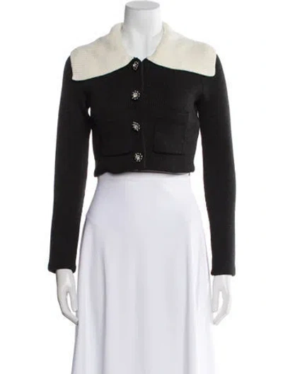 Pre-owned Self-portrait Colorblock Pattern Mock Neck Sweater In Black