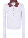 Self-portrait Knit Top Contrasting Collar Front Pockets In White