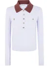 Self-portrait Knit Top Contrasting Collar Front Pockets In White