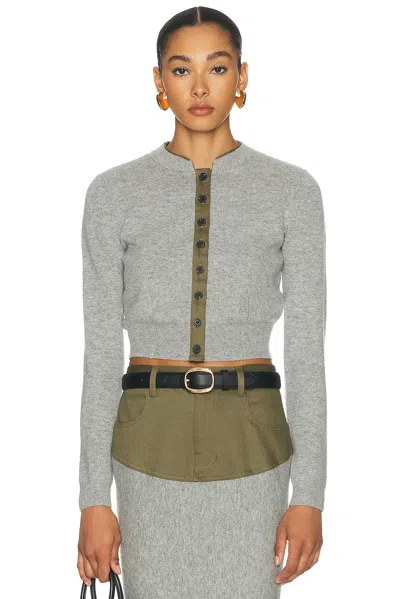 Self-portrait Contrast Placket Cardigan In Grey