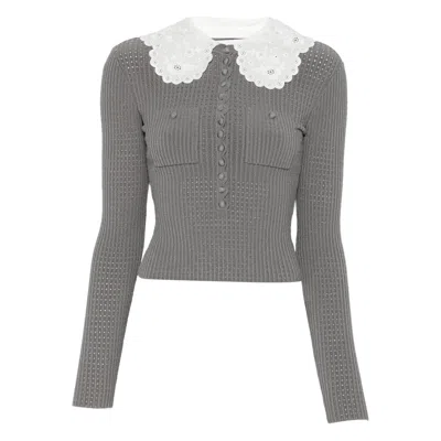 Self-portrait Self Portrait Grey Lace Collar Knit Top In Gray