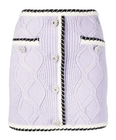 Self-portrait Contrasting-trim Cable-knit Miniskirt In Multi