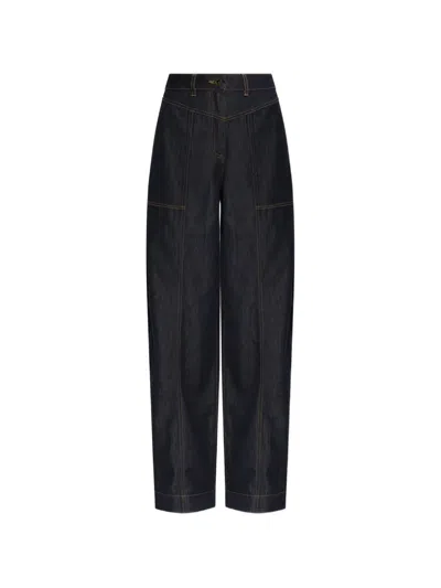 Self-portrait Contrast-stitch Wide-leg Jeans In Blue