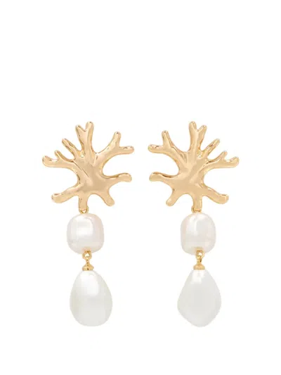 Self-portrait Coral Pearl Earrings In Gold