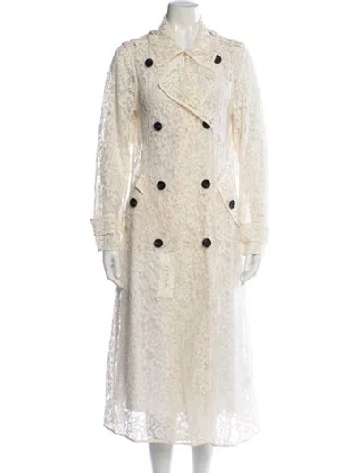 Pre-owned Self-portrait Cord Lace Trench Coat Lace Pattern Trench Coat In White