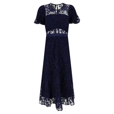 Pre-owned Self-portrait Corded Guipure Lace Midi Dress In Black