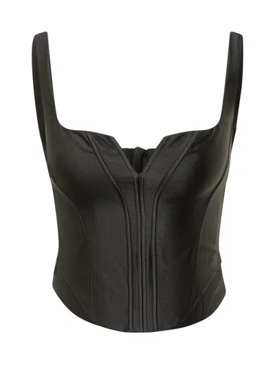 Self-portrait Corset-style Satin Top In Black