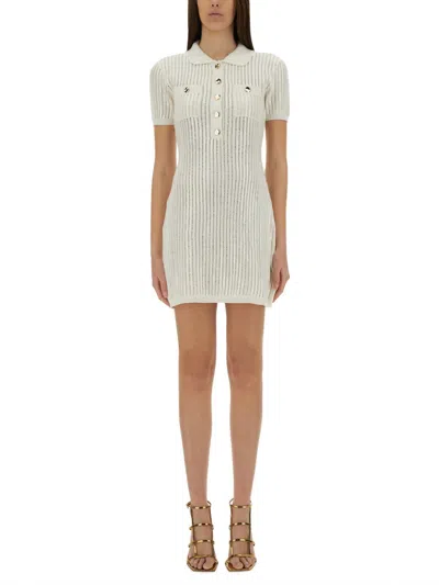 Self-portrait Cotton Blend Knitted Dress In White