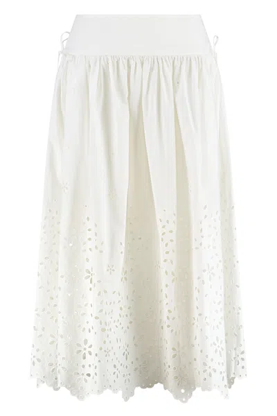 Self-portrait Cotton Embroidered Midi Skirt In White