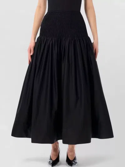 Self-portrait Popeline Cotton Gathered Elasticized Midi Skirt In Black