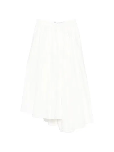 Self-portrait Cotton Poplin Midi Skirt In White