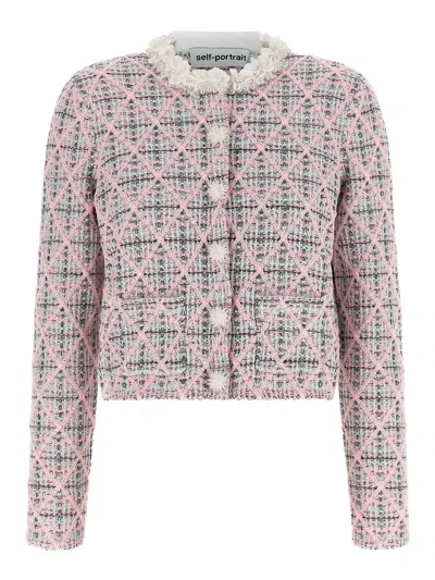 Self-portrait Self Portrait Floral Collar Cardigan In Pink
