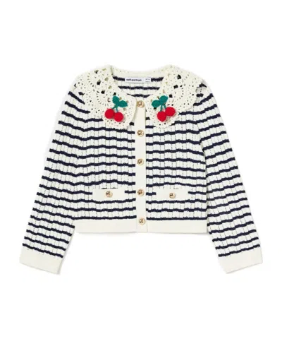 Self-portrait Cream And Navy Striped Knitted Cardigan In Black