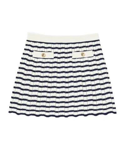 Self-portrait Kids' Cream And Navy Striped Knitted Skirt In White