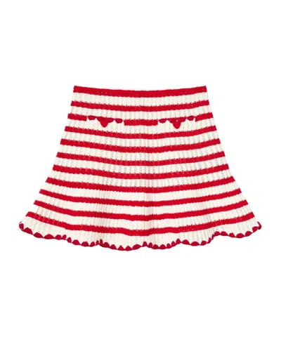 Self-portrait Cream And Red Stripe Knitted Skirt