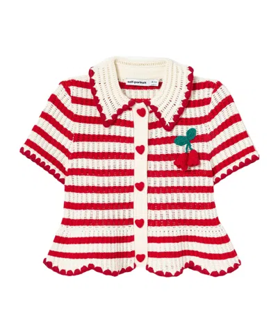 Self-portrait Cream And Red Stripe Knitted Top
