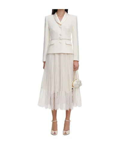 Self-portrait Cream Boucle Shawl Collared Midi Dress In White