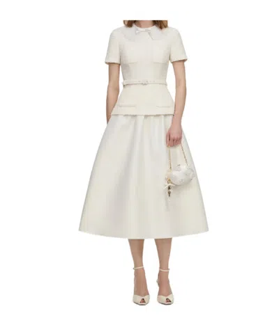 Self-portrait Cream Boucle Taffeta Midi Dress In White