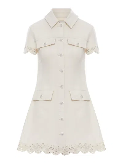 Self-portrait Cream Broderie Denim Mini Dress In Gray