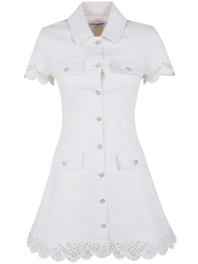 Self-portrait Cream Broderie Denim Mini Dress In White