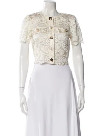 Pre-owned Self-portrait Cream Cord Lace Top Lace Pattern Top In Neutral