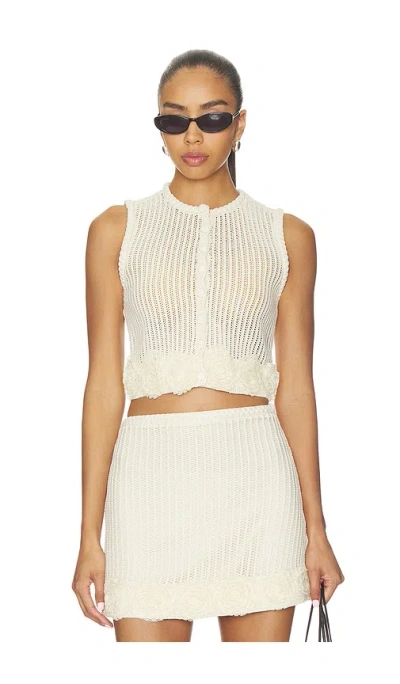 Self-portrait Cream Crochet Flower Knit Top In White