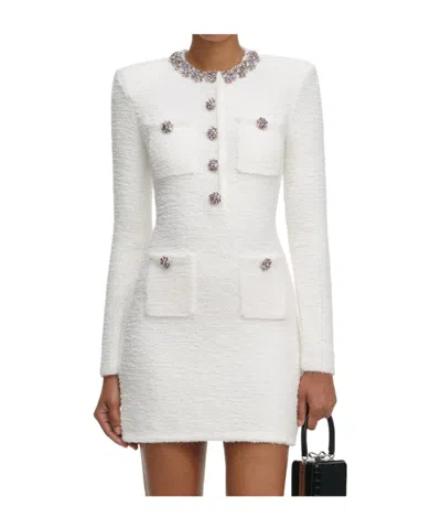 Self-portrait Cream Crystal Trim Knit Mini Dress In White