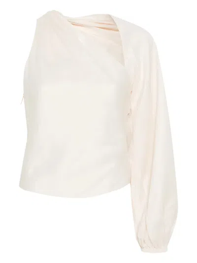 Self-portrait Cream Draped Sleeve Top In White