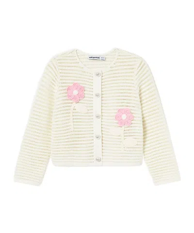 Self-portrait Cream Flower Knitted Cardigan In Neutral