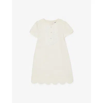 Self-portrait Kids' Cream Frilled Lace-bib Boucle Mini Dress 3-12 In Neutral
