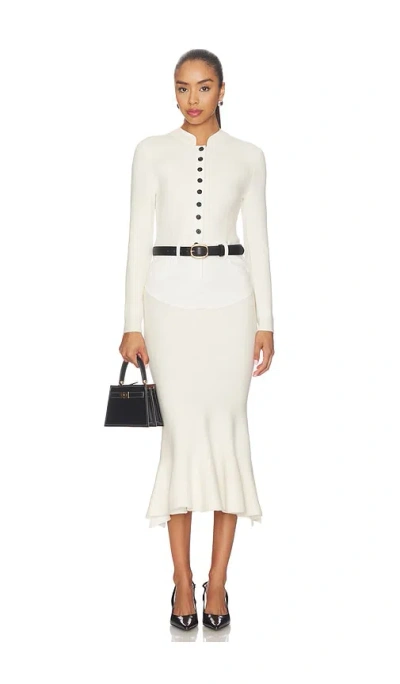 Self-portrait Cream Knit Denim Insert Midi Dress In Neutral