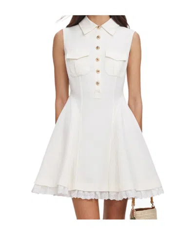 Self-portrait Cream Linen Blend Sleeveless Mini Dress In White
