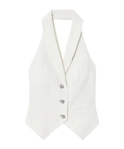 Self-portrait Cream Linen Blend Waistcoat In White