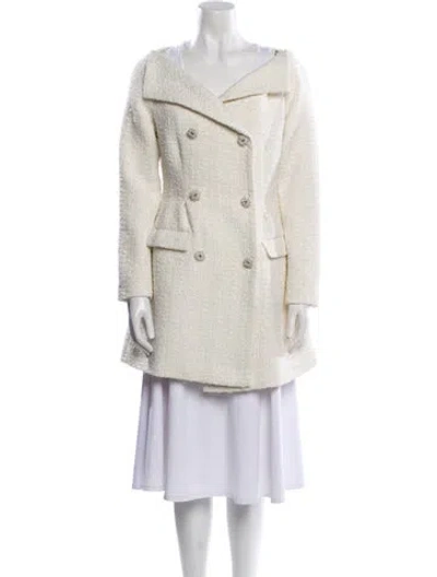 Pre-owned Self-portrait Cream Metallic Boucle Mini Dress Faux Fur Coat In White