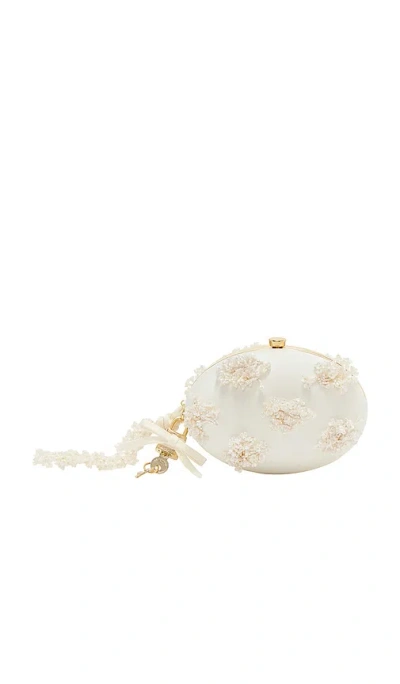 Self-portrait Cream Satin Floral Beaded Oval Clutch In White