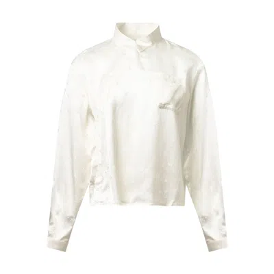 Self-portrait Cream Satin Jacquard Blouse In White