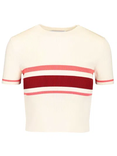 Self-portrait Cream Stripe Viscose Knit Top Knitwear White In Multi