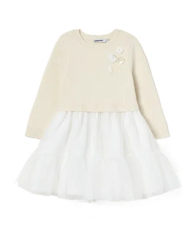 Self-portrait Cream Tulle Knit Dress In White