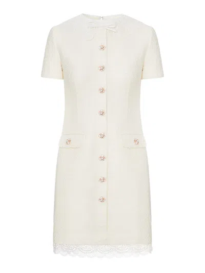 Self-portrait Cream-coloured Mini Dress With Boucle Lace Coverings In White