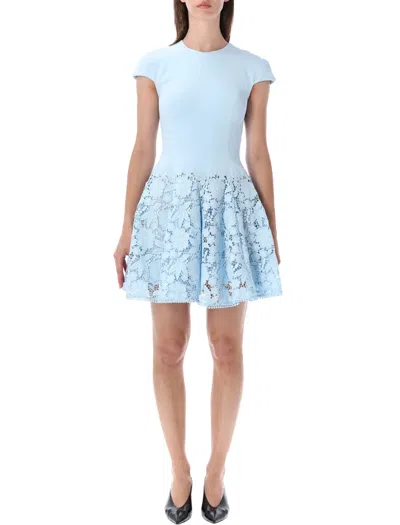 Self-portrait Womens Self Portrait Cap-sleeve Crepe And Lace Mini Dress In Blue