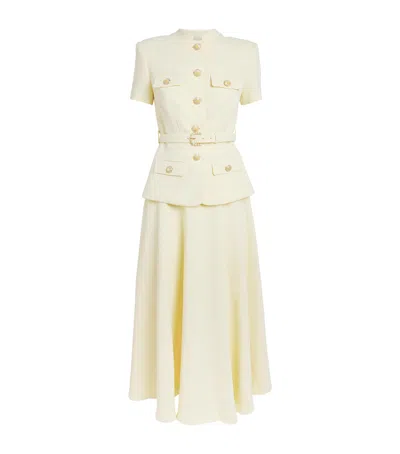 Self-portrait Belted Embellished Crepe Midi Dress In Yellow