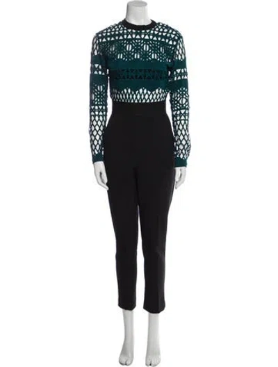 Pre-owned Self-portrait Crew Neck Jumpsuit In Green