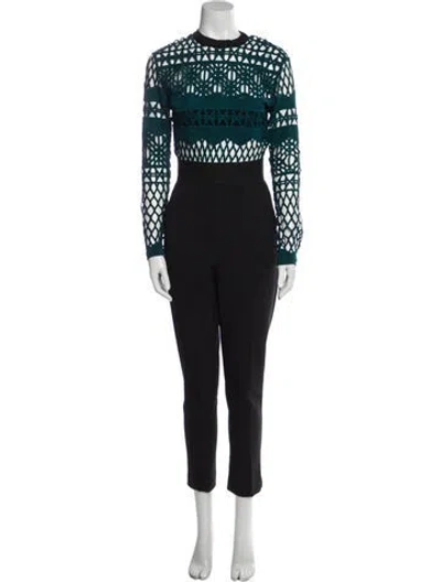 Pre-owned Self-portrait Crew Neck Jumpsuit In Green
