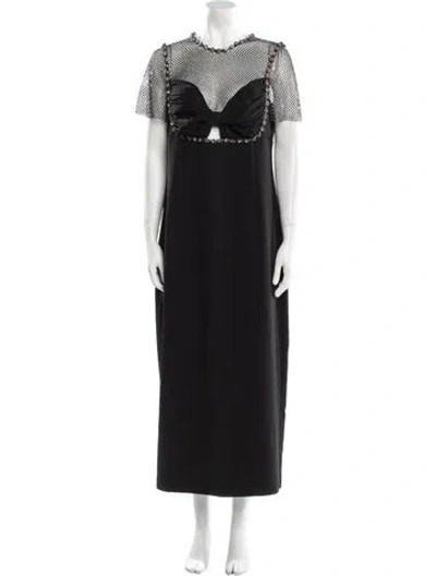 Pre-owned Self-portrait Crew Neck Long Dress In Black