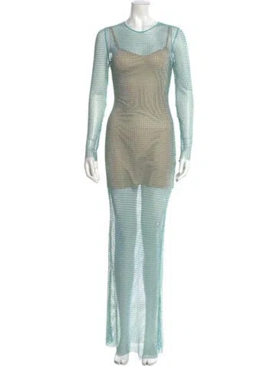 Pre-owned Self-portrait Crew Neck Long Dress In Blue