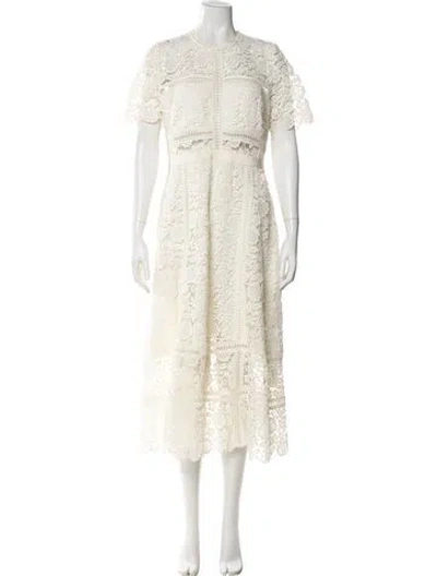 Pre-owned Self-portrait Crew Neck Long Dress In White
